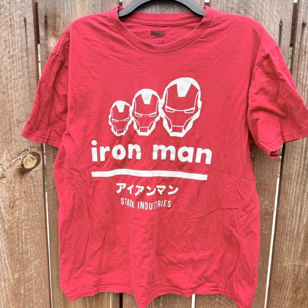 Marvel Iron Man Stark‎ Industries Red Graphic Tee Shirt M/L Japanese Logo